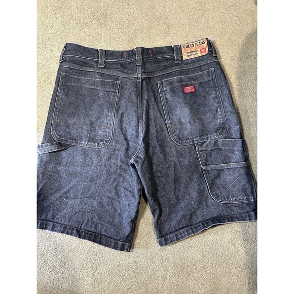 Vintage Guess Jeans Carpenter Shorts Mens 40 Fade Black Utility Grunge Denim Y2K - Picture 4 of 6